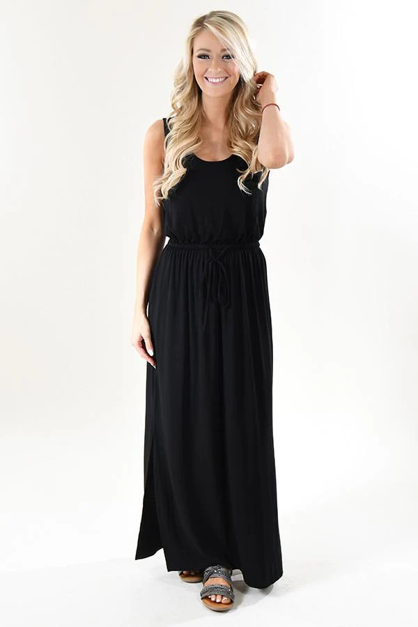 Black Drawstring Maxi Dress - Image 2