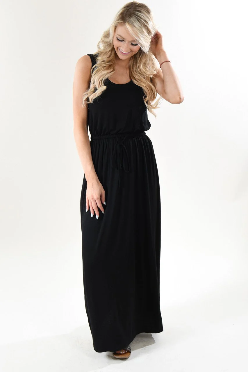 Black Drawstring Maxi Dress - Image 3