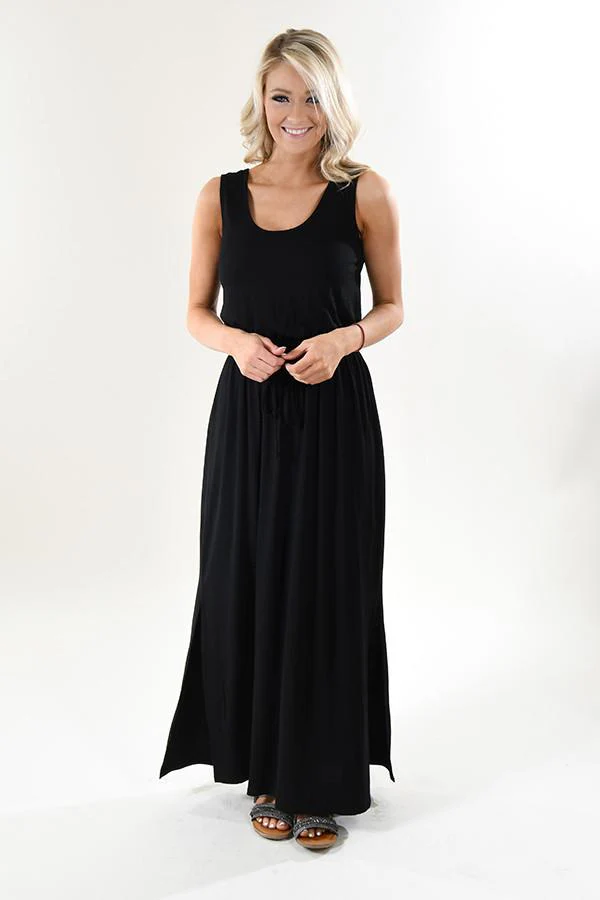Black Drawstring Maxi Dress - Image 5