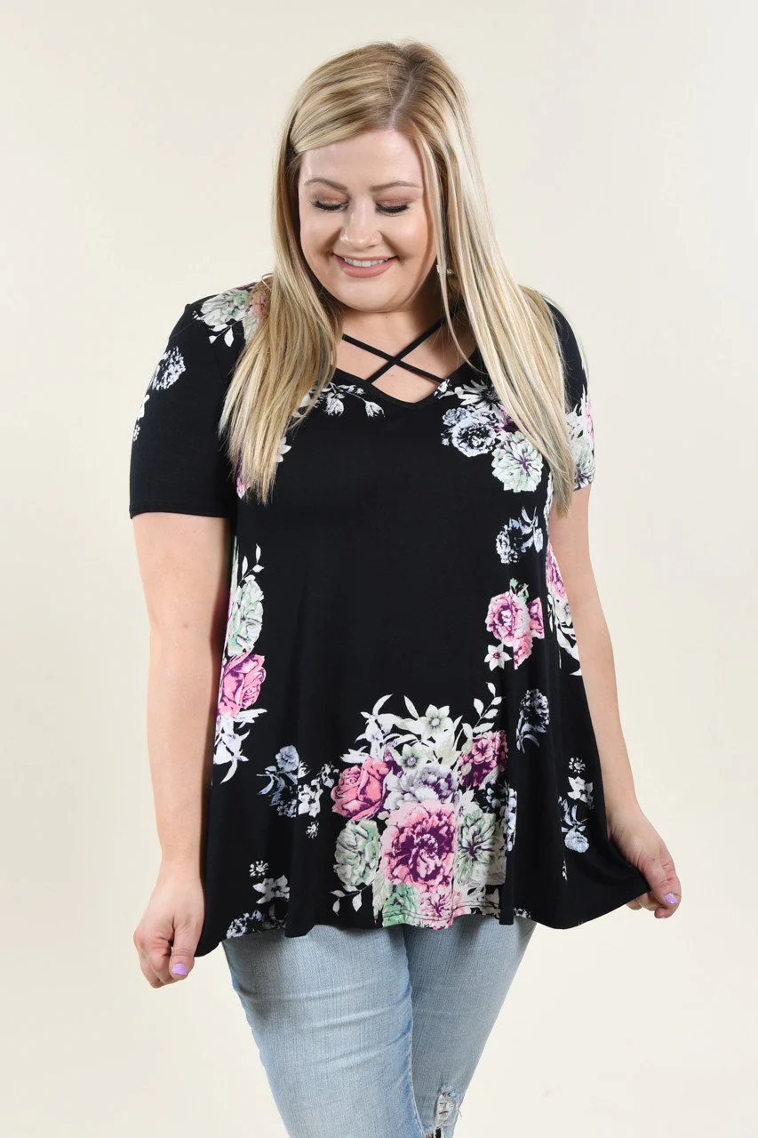 Black Floral Criss Cross Top - Image 4