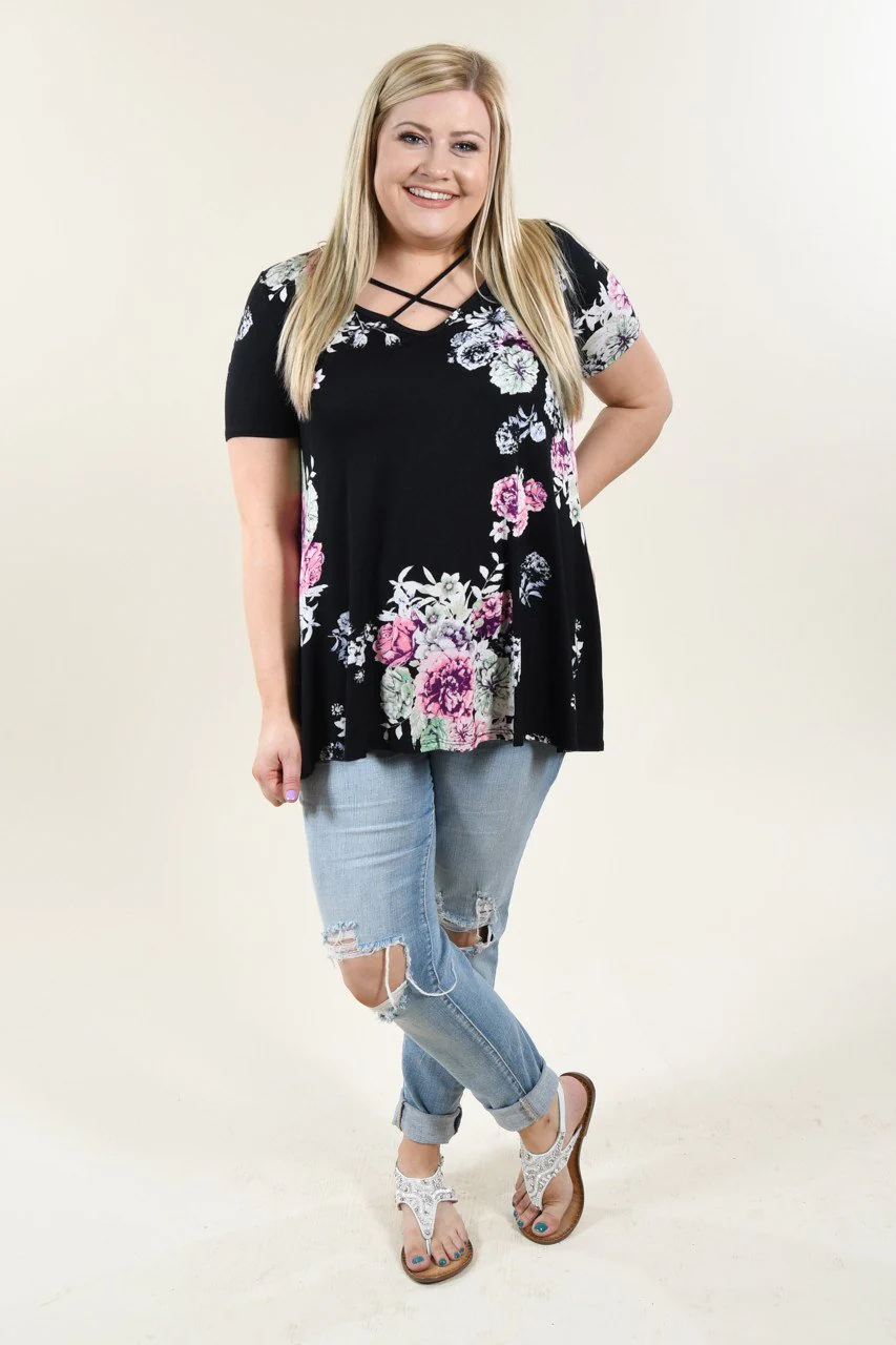 Black Floral Criss Cross Top - Image 6