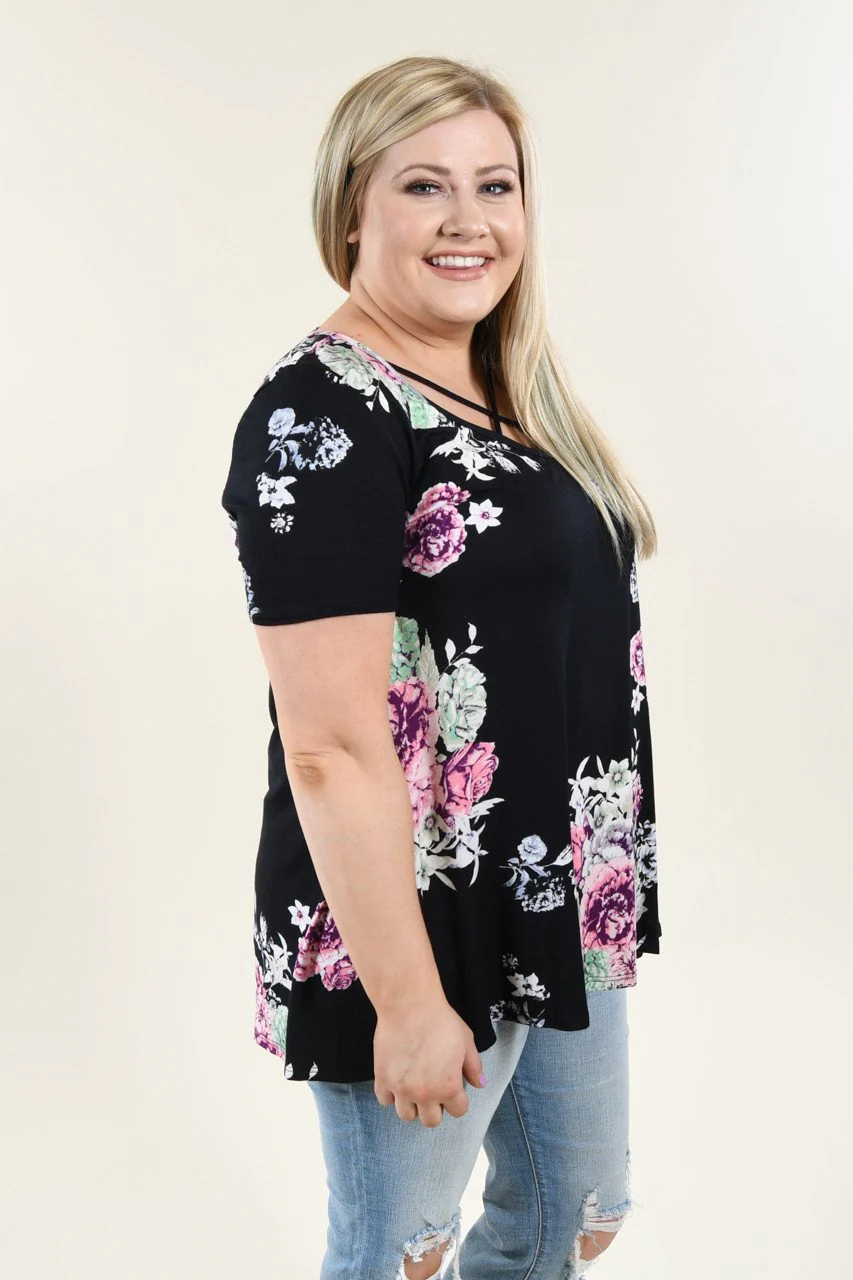 Black Floral Criss Cross Top - Image 7
