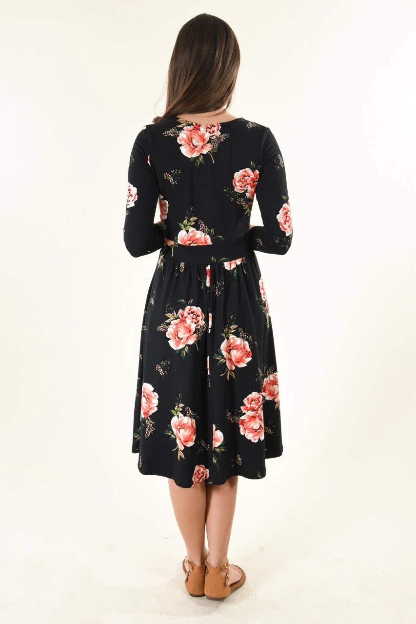 Black Floral Midi Dress - Image 5