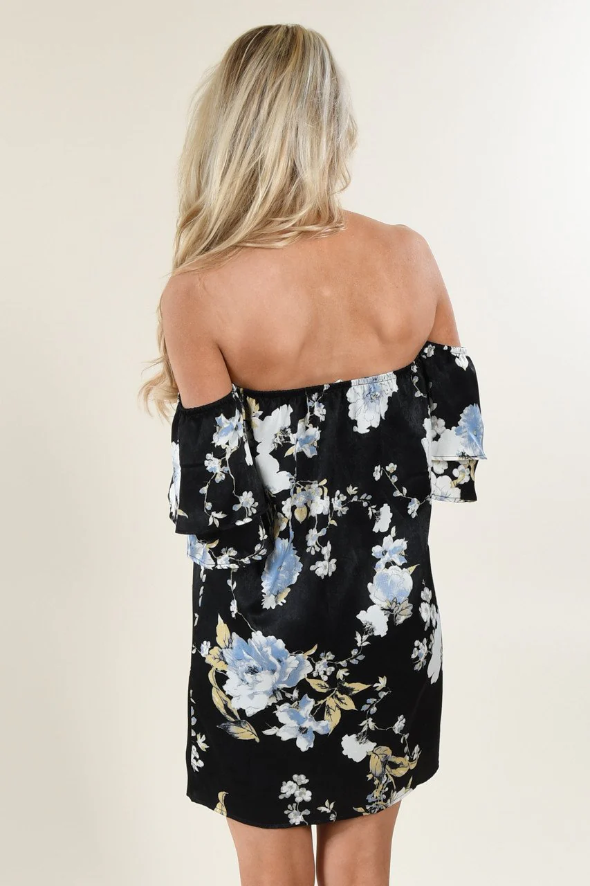 Black Floral Off The Shoulder Dress - Image 6