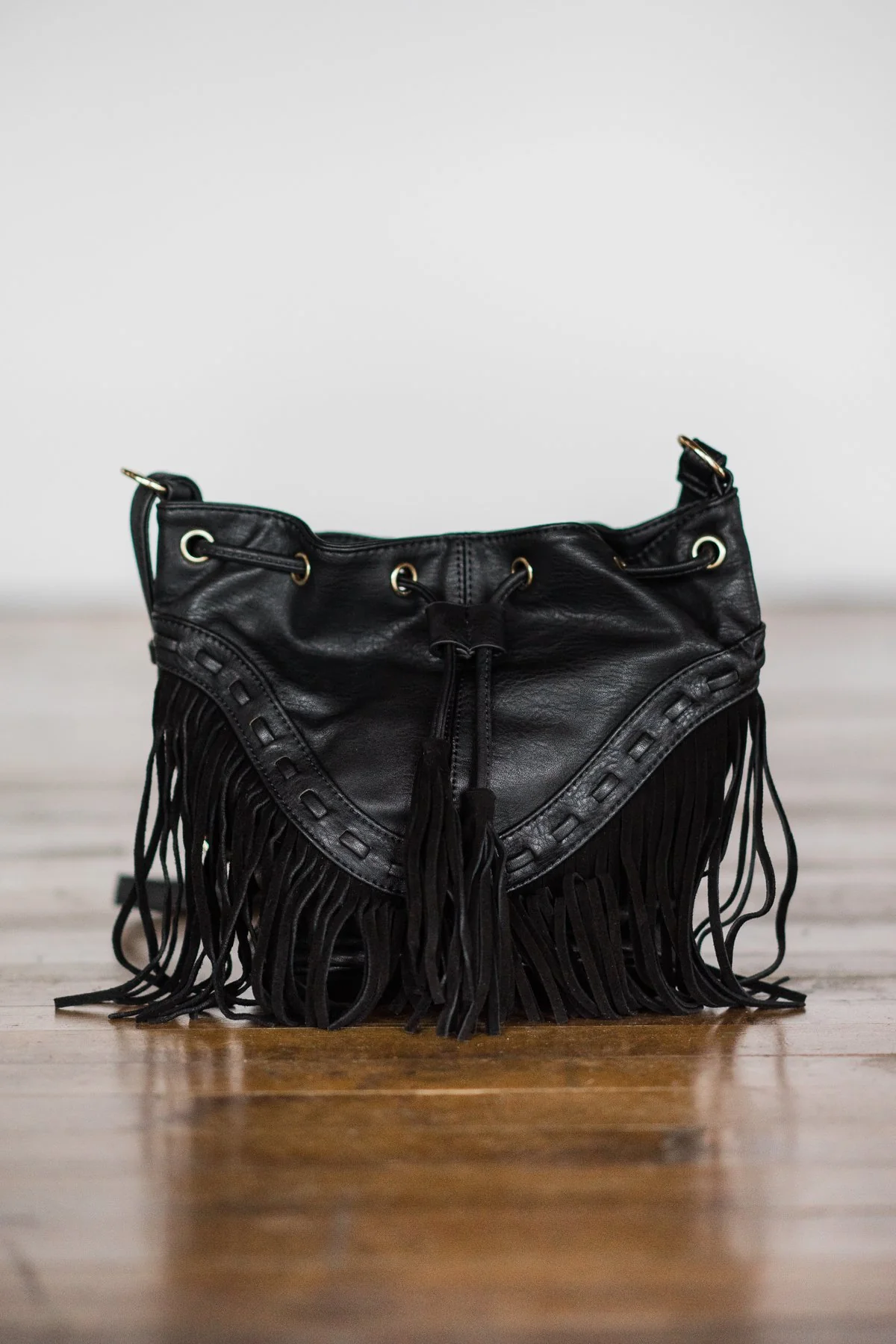 Black Fringe Drawstring Purse - Image 5