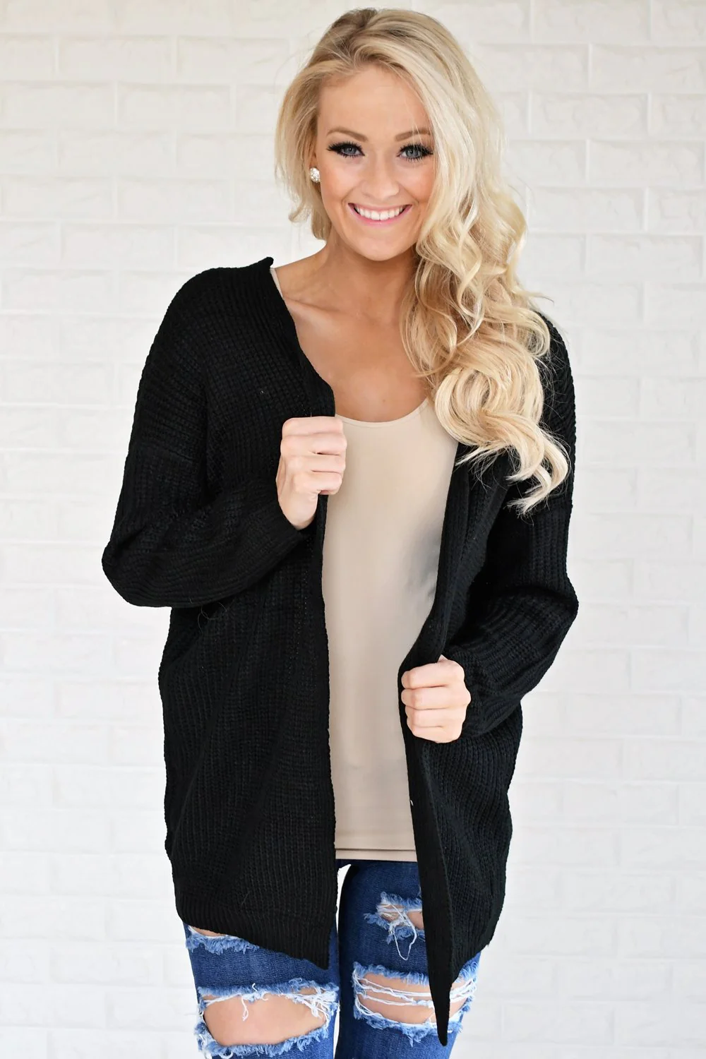Black Knit Lace Up Cardigan - Image 3