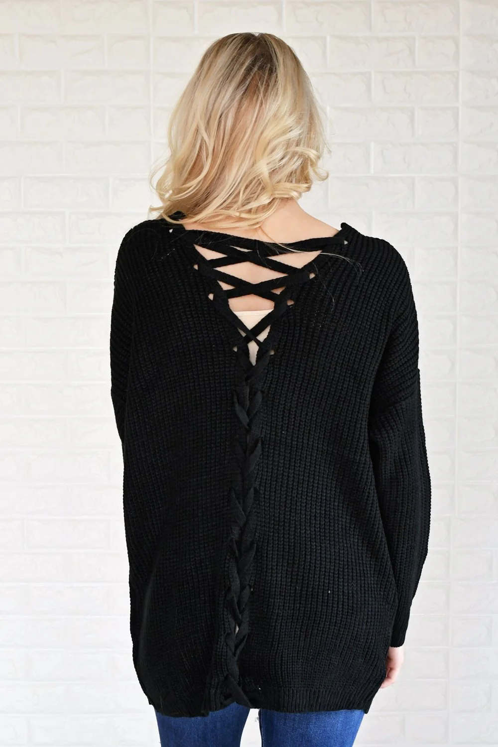 Black Knit Lace Up Cardigan - Image 5
