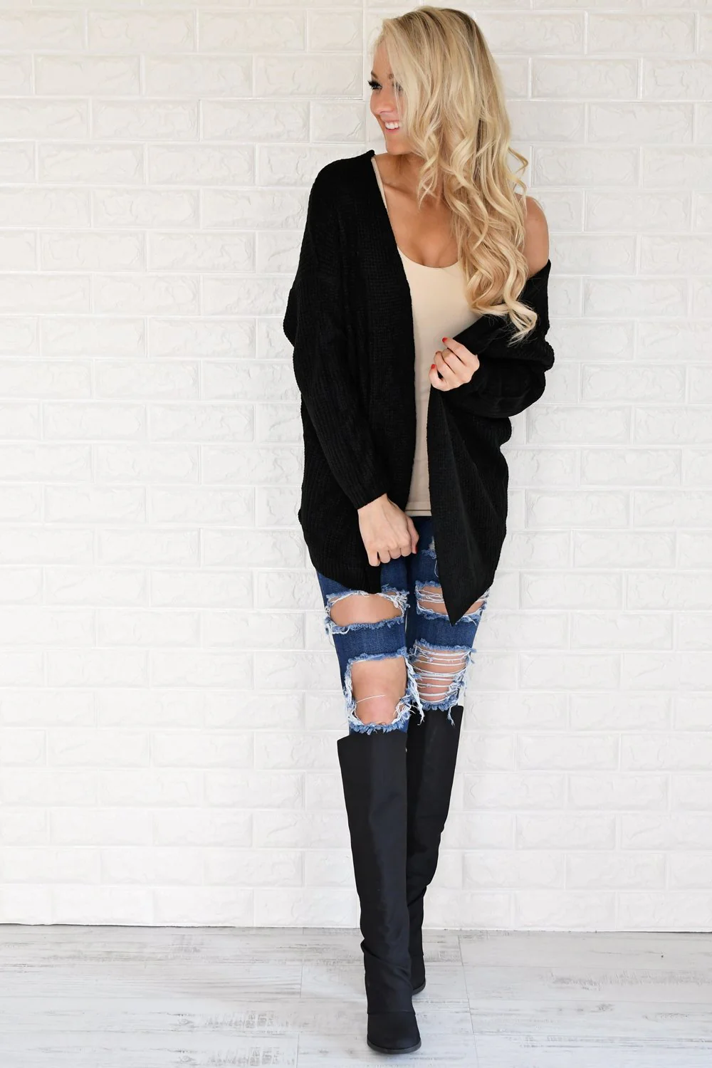 Black Knit Lace Up Cardigan - Image 6