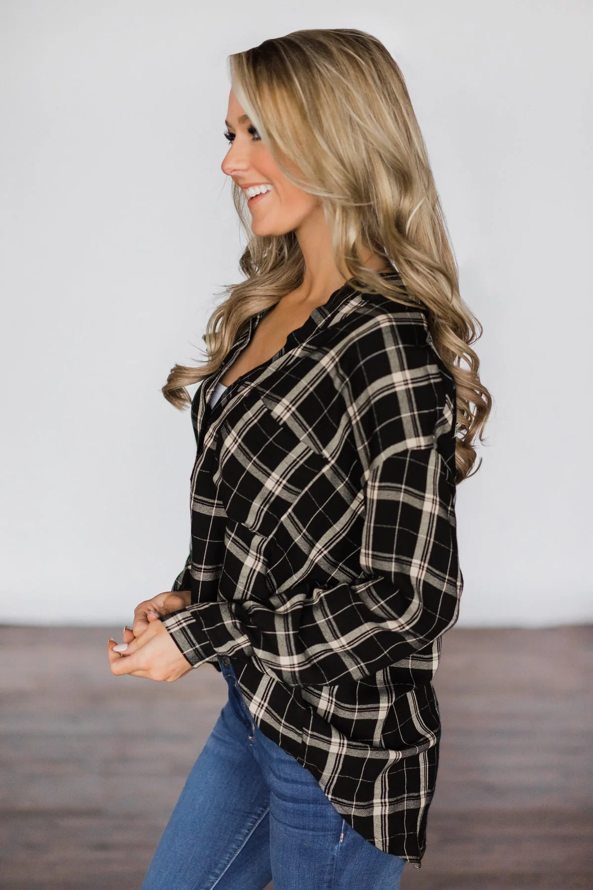 Black Plaid Button Up Top - Image 6
