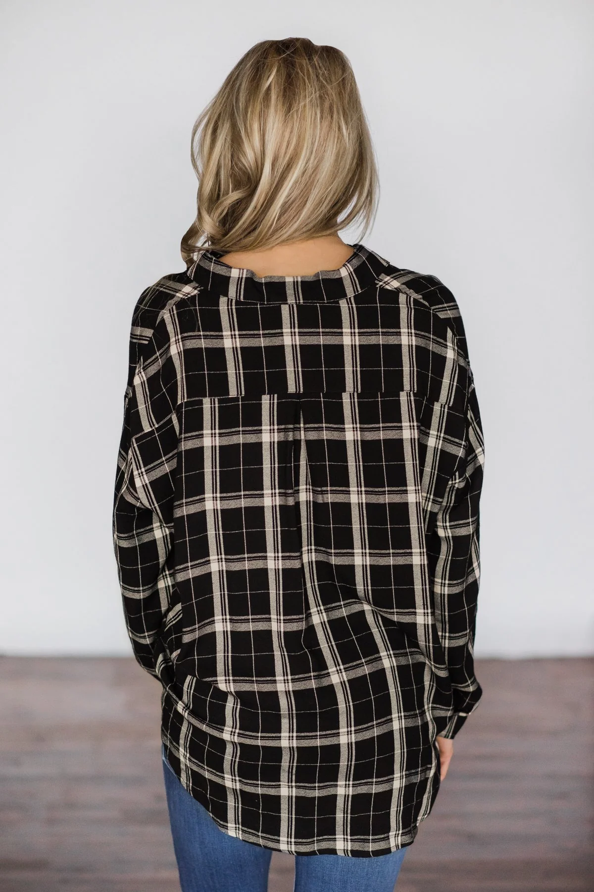 Black Plaid Button Up Top - Image 7