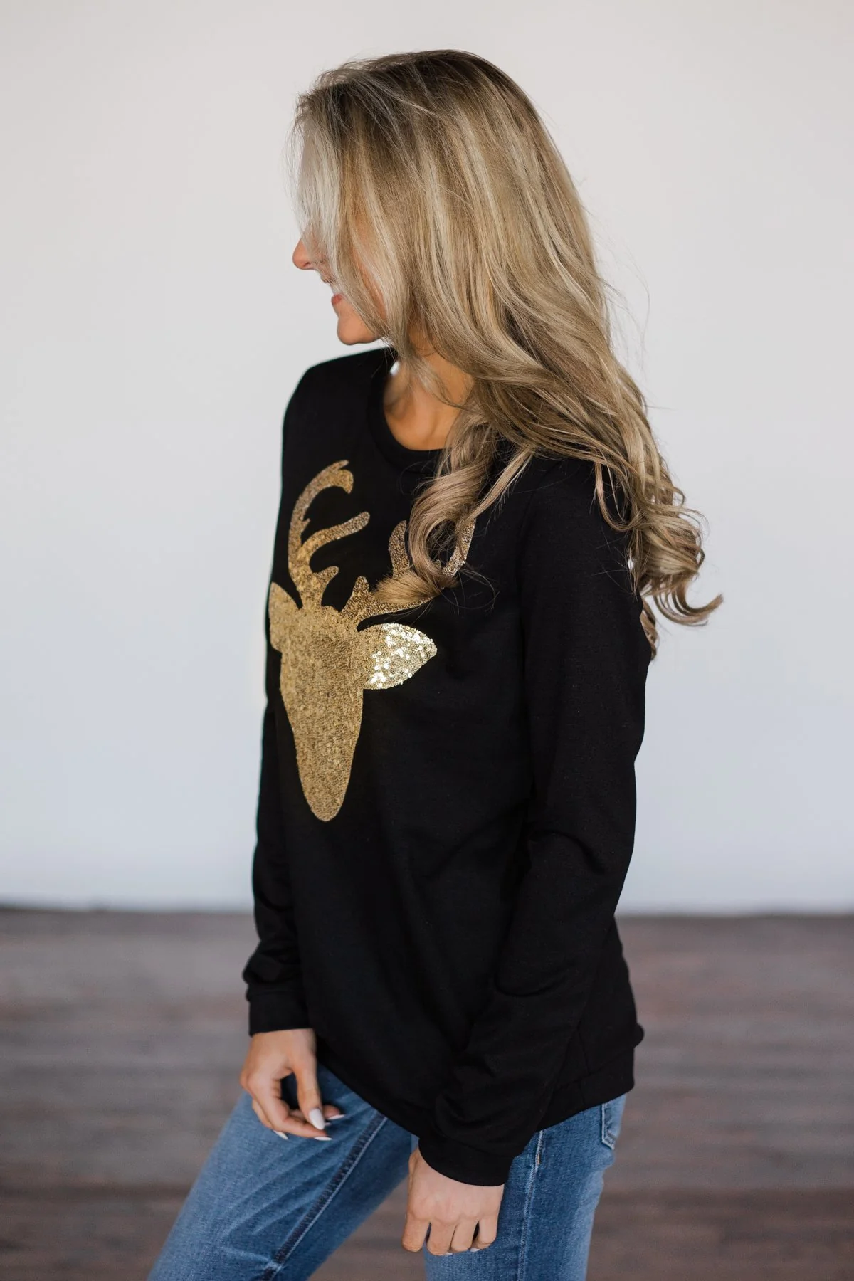 Black Sequin Deer Sweater - Image 3