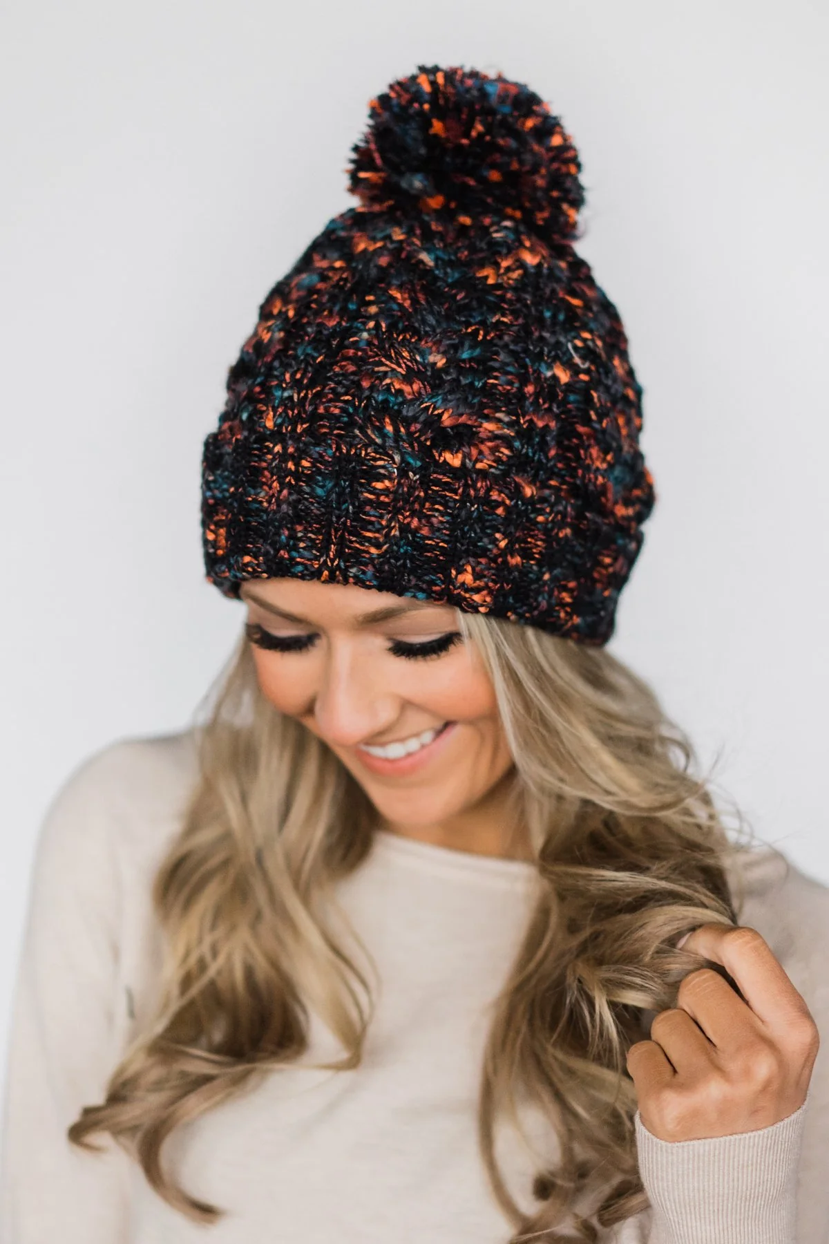 Black Speckled Pom Beanie - Image 2