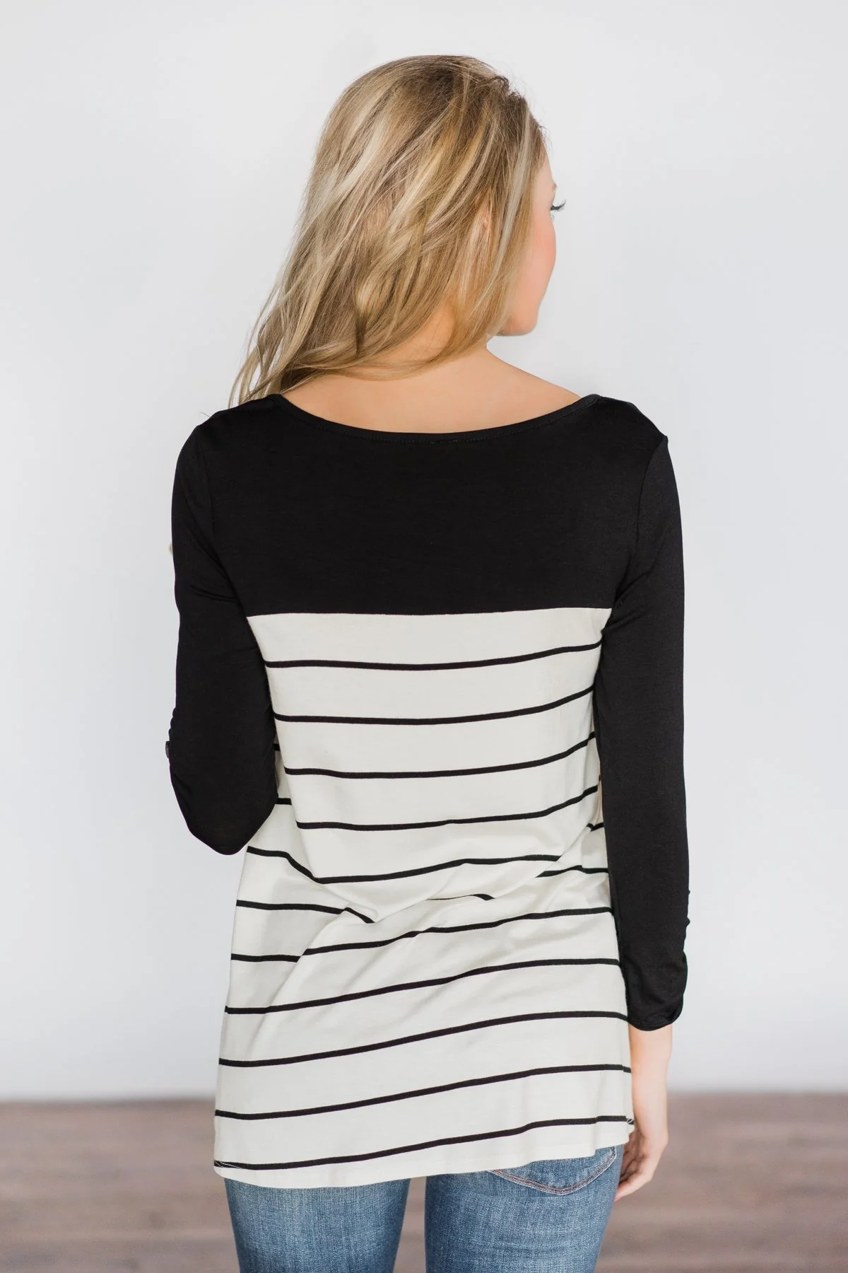 Black & White Striped Crochet Pocket Top - Image 6