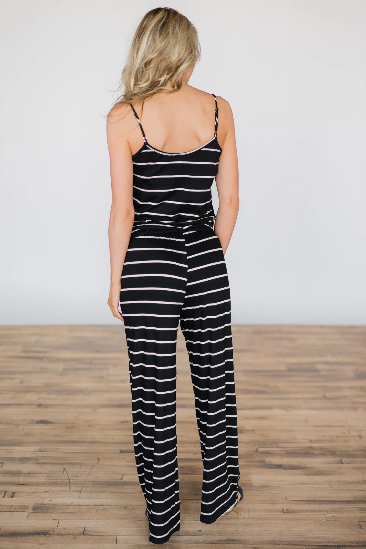 Black & White Striped Drawstring Jumpsuit - Image 5