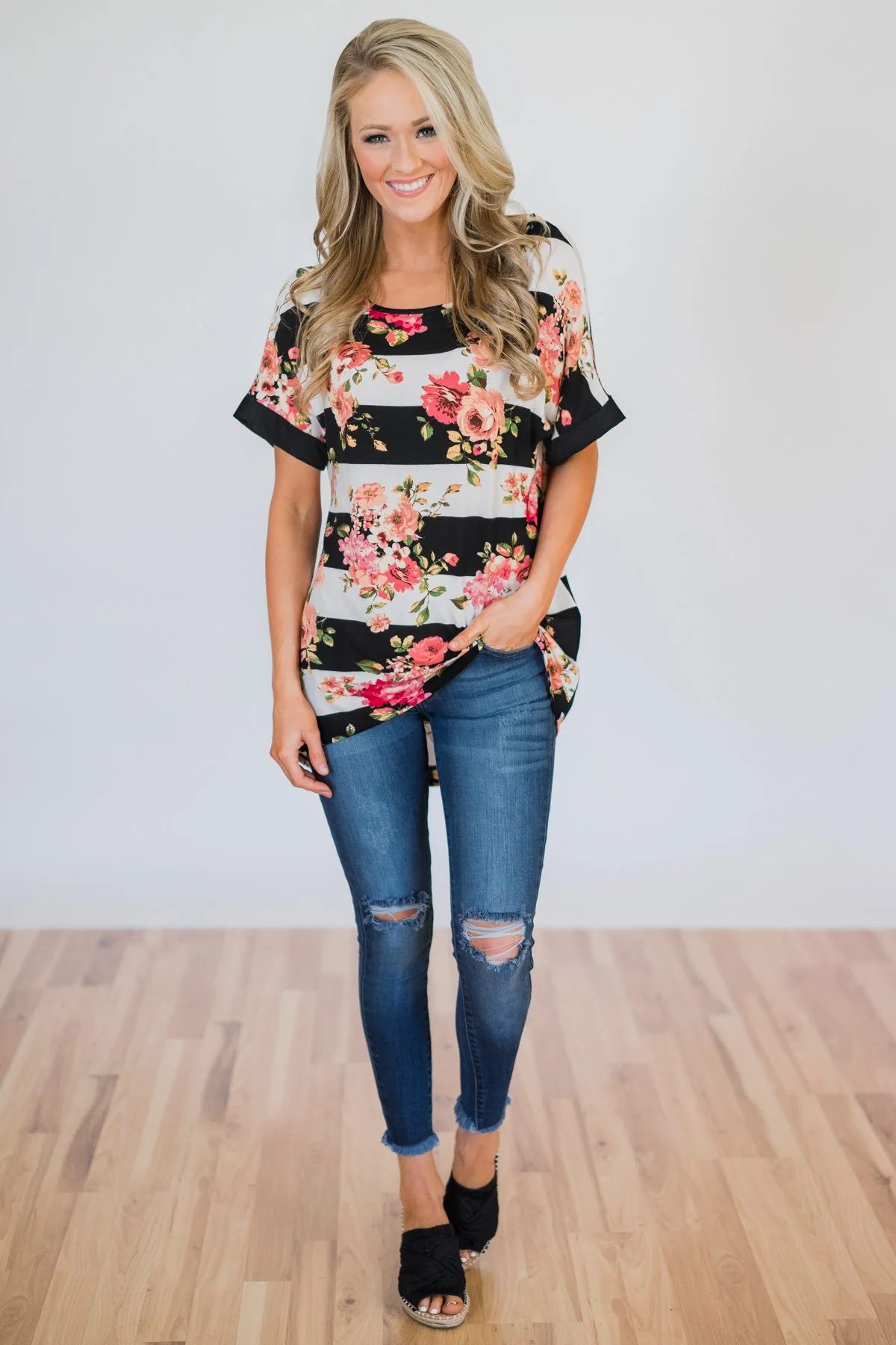 Today is the Day Striped Floral Top - Image 3