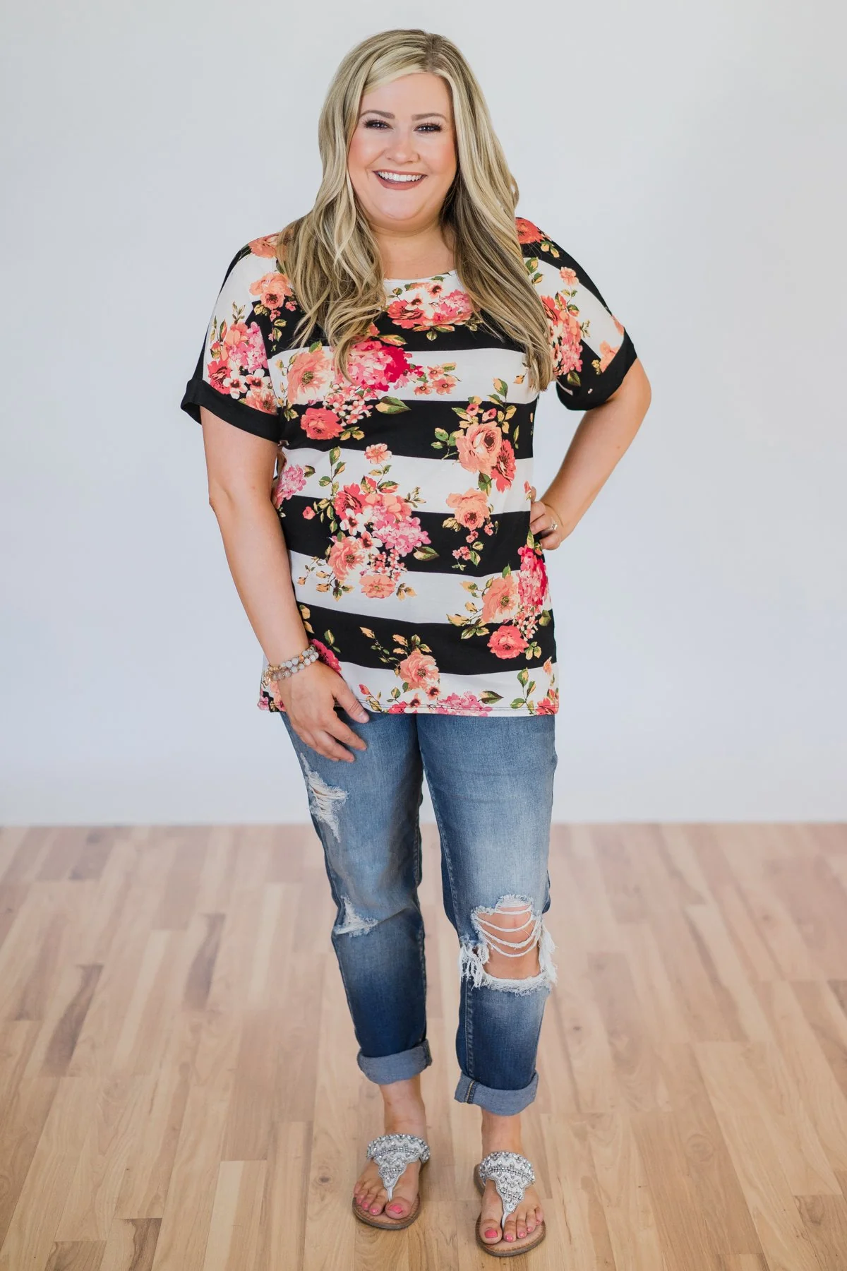 Today is the Day Striped Floral Top - Image 4
