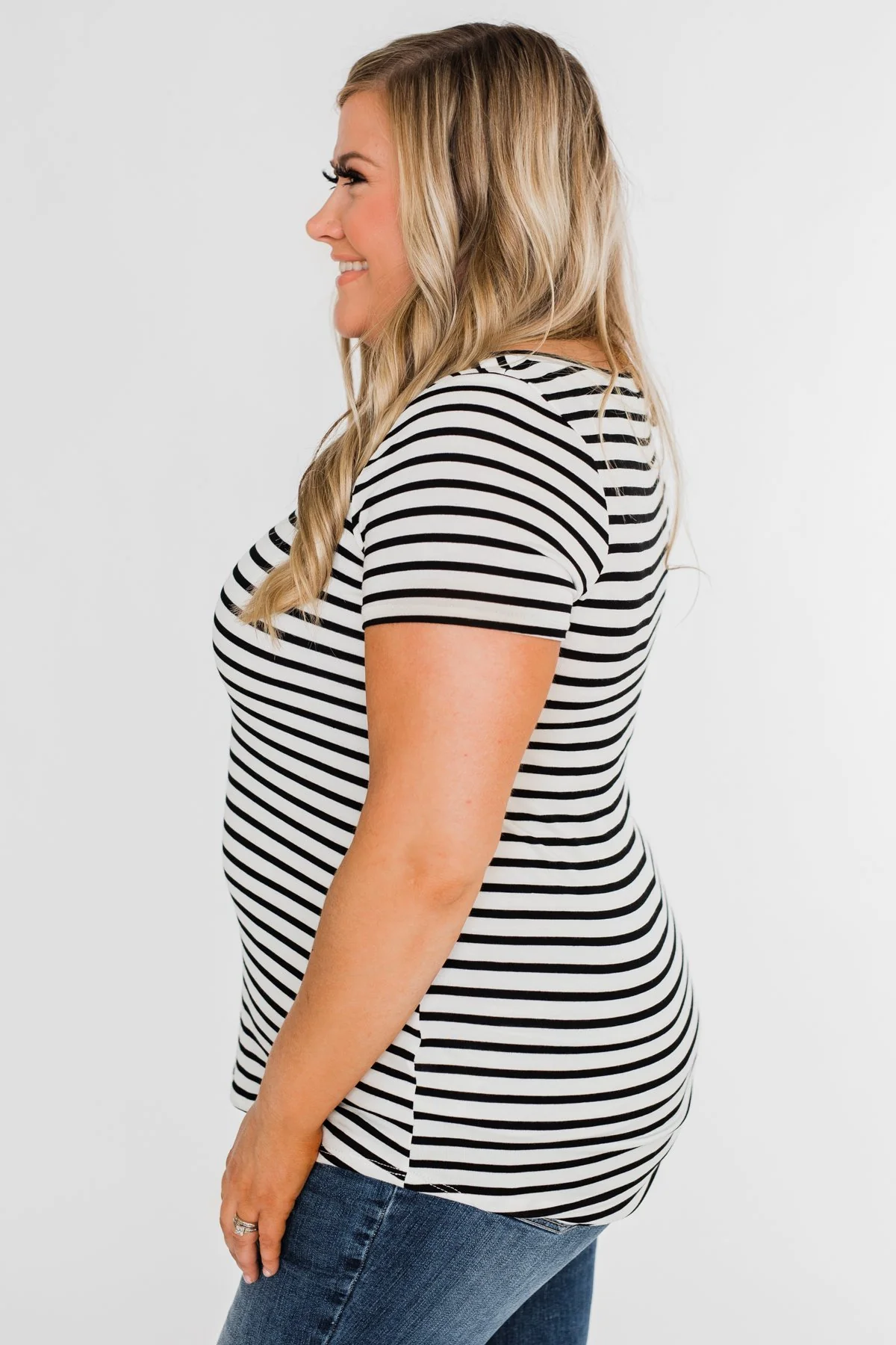 Black & White Striped V-Neck Top - Image 11