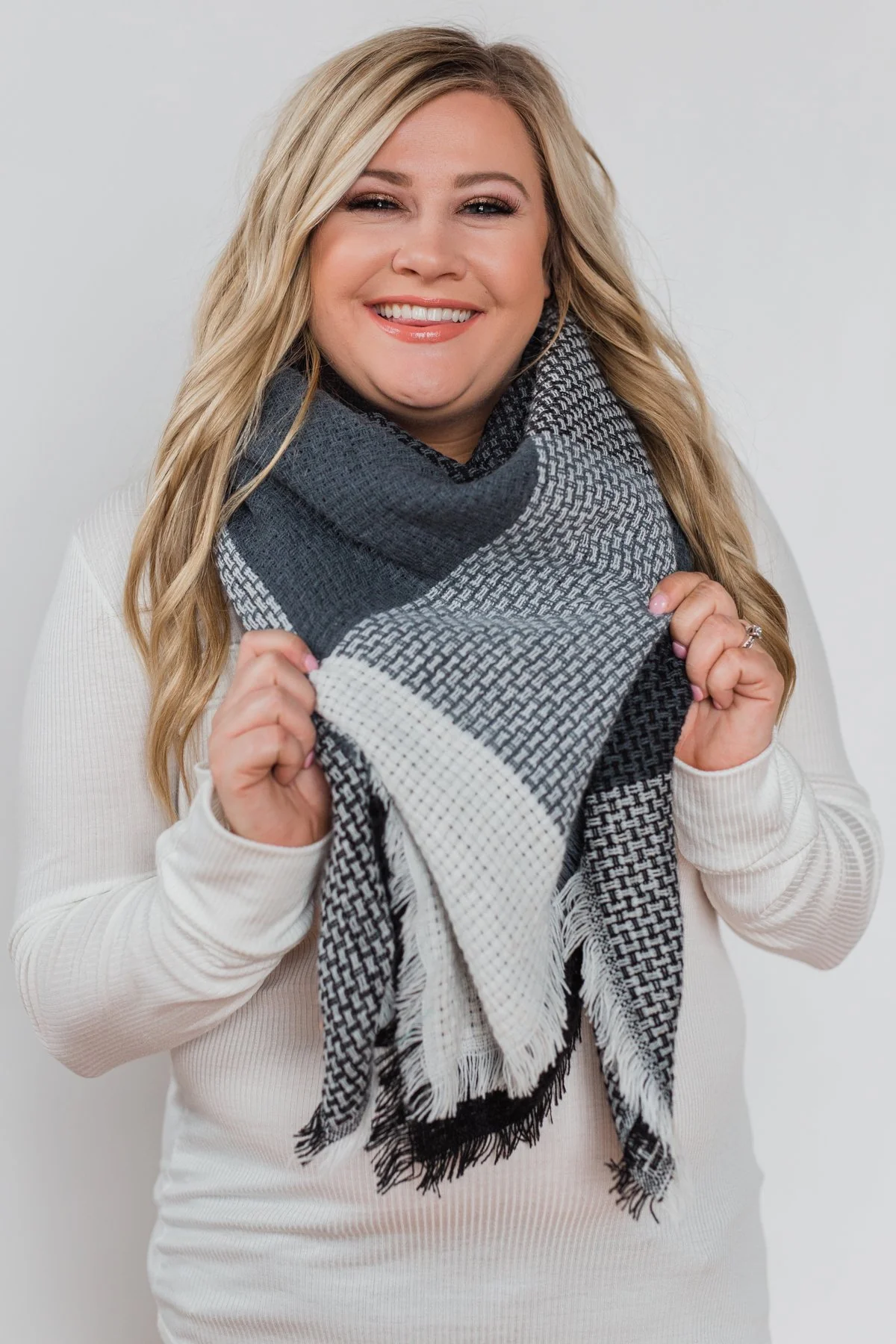 Blanket Scarf - Black, Grey, & White - Image 3