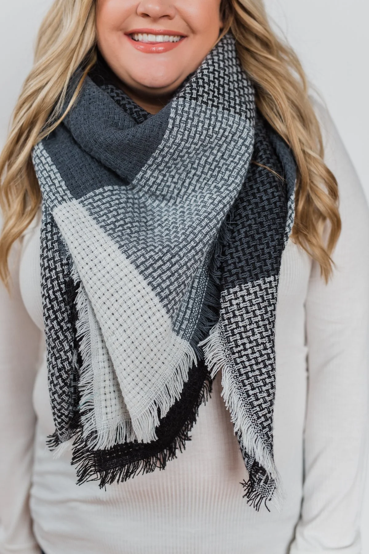 Blanket Scarf - Black, Grey, & White - Image 4