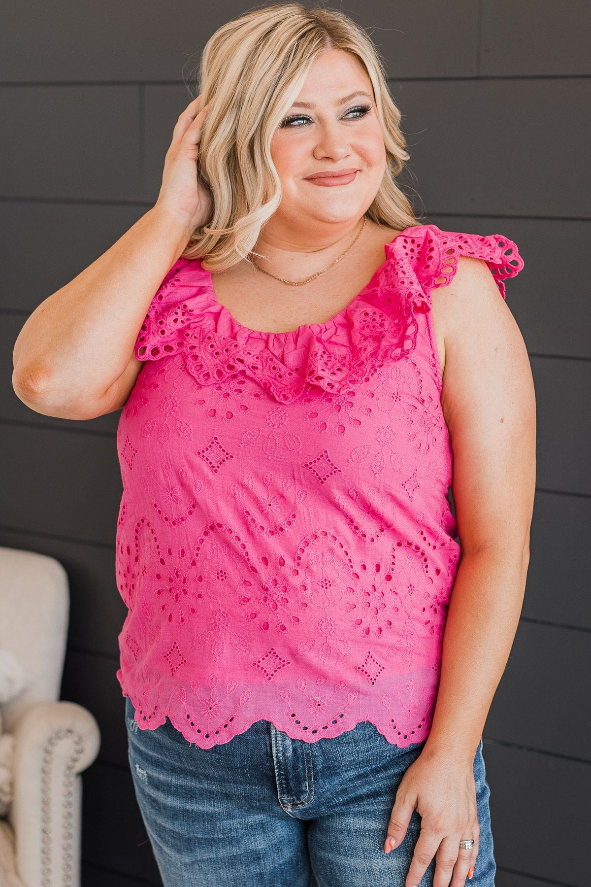 Bless Your Heart Ruffle Blouse- Bright Pink - Image 4