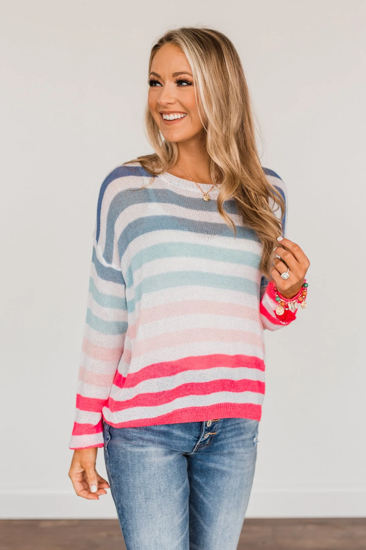 Blessed Days Striped Knit Top- Shades of Pink & Blue - Image 2