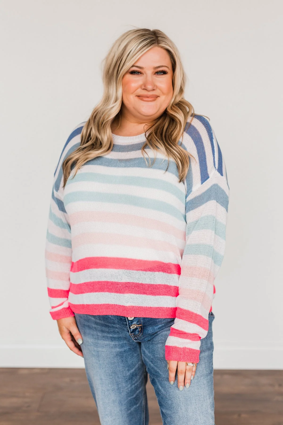 Blessed Days Striped Knit Top- Shades of Pink & Blue - Image 3