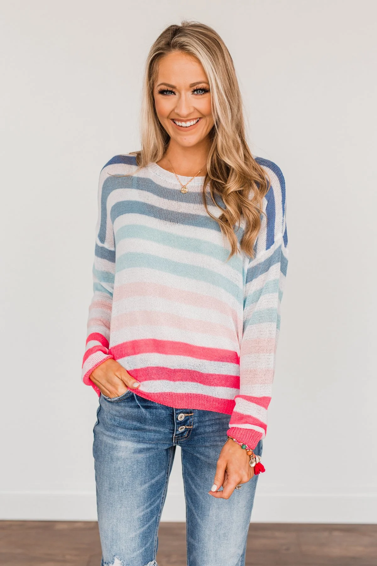 Blessed Days Striped Knit Top- Shades of Pink & Blue - Image 6