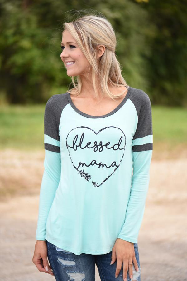 Blessed Mama Tee - Mint - Image 4
