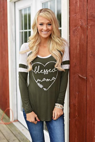 Blessed Mama Tee - Olive - Image 2