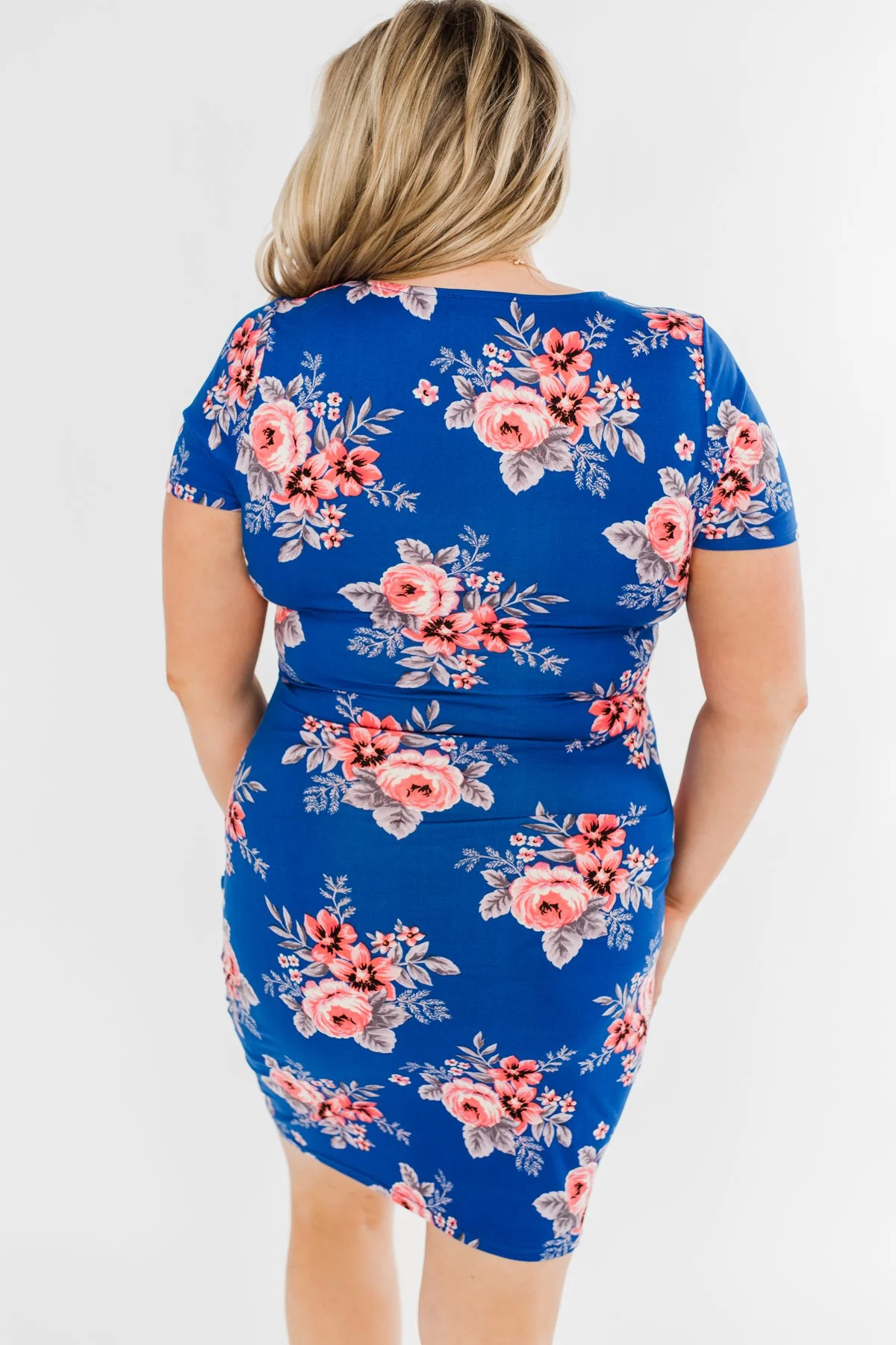 Blessed To Be Me Floral Cinched Waist Dress- Cobalt Blue - Image 10