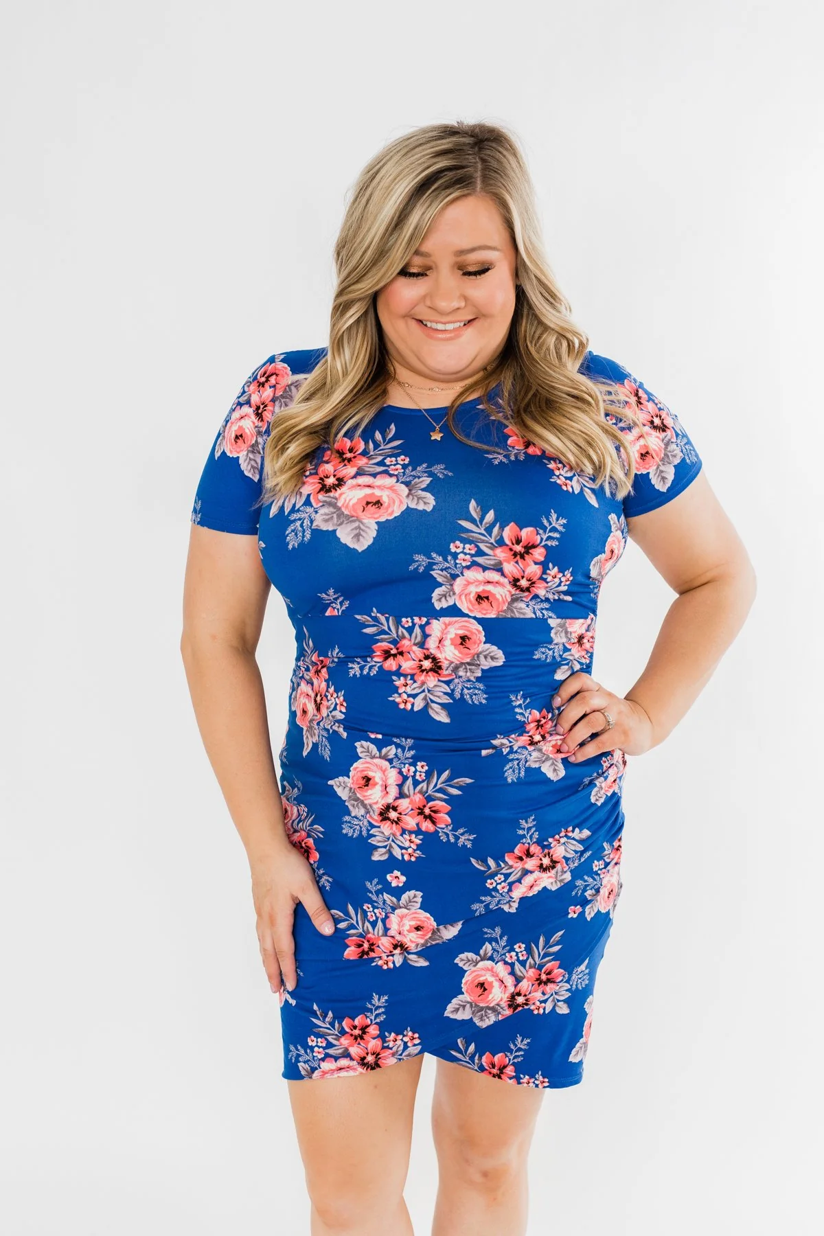 Blessed To Be Me Floral Cinched Waist Dress- Cobalt Blue - Image 6
