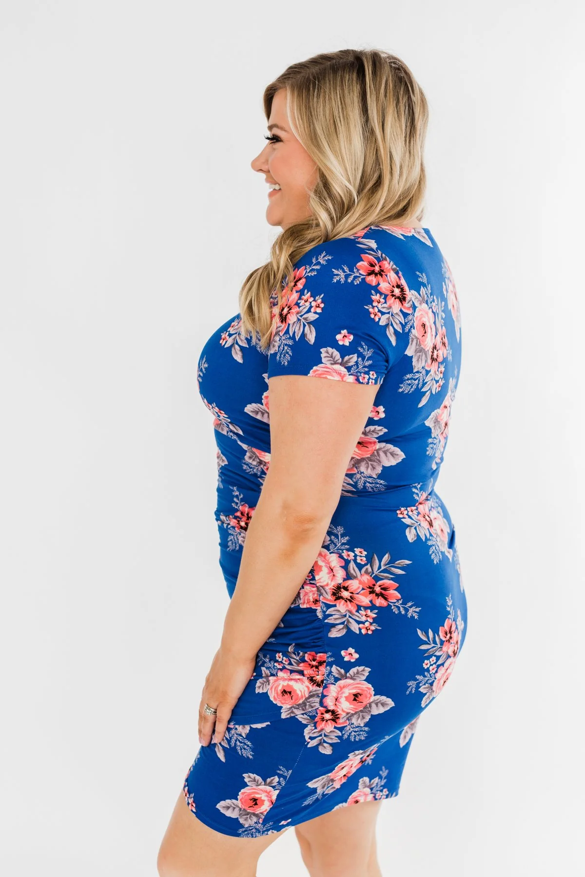 Blessed To Be Me Floral Cinched Waist Dress- Cobalt Blue - Image 8