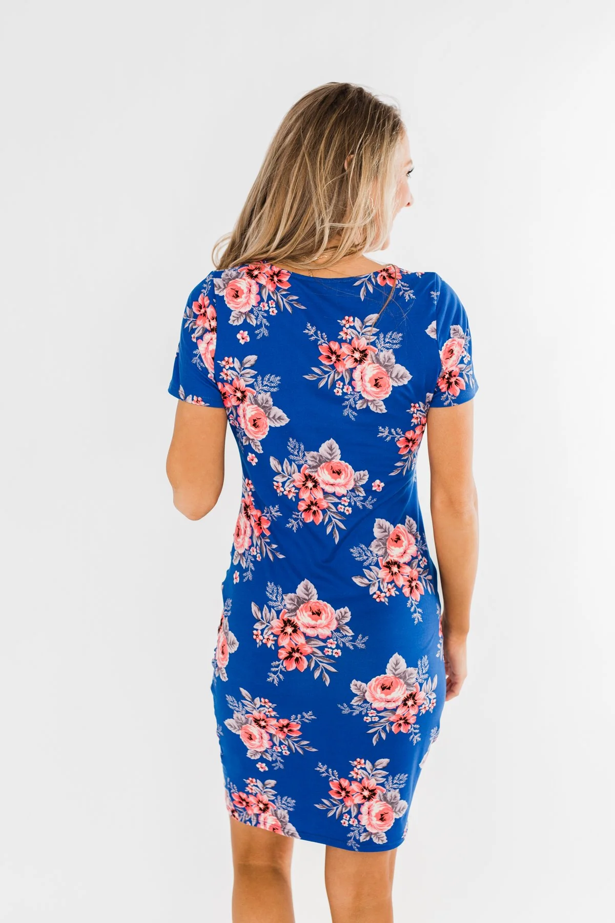 Blessed To Be Me Floral Cinched Waist Dress- Cobalt Blue - Image 9