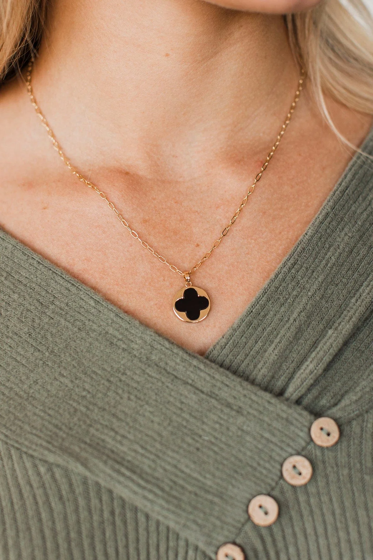 Blessed With Beauty Pendant Necklace- Gold & Black - Image 2