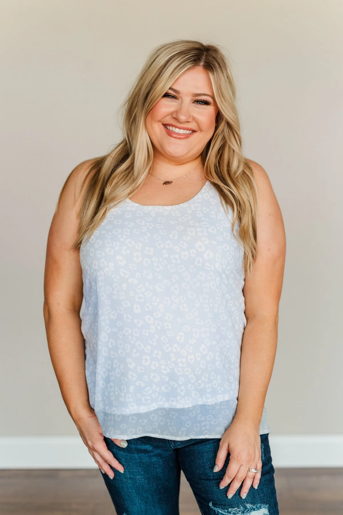 Blissful Breeze Animal Print Tank Top- Light Blue - Image 3