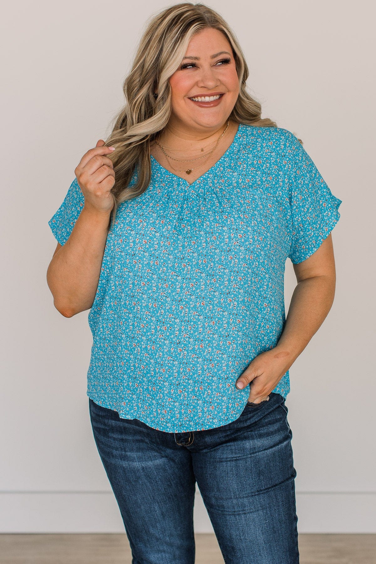 Blissful Days Floral Top- Blue - Image 3
