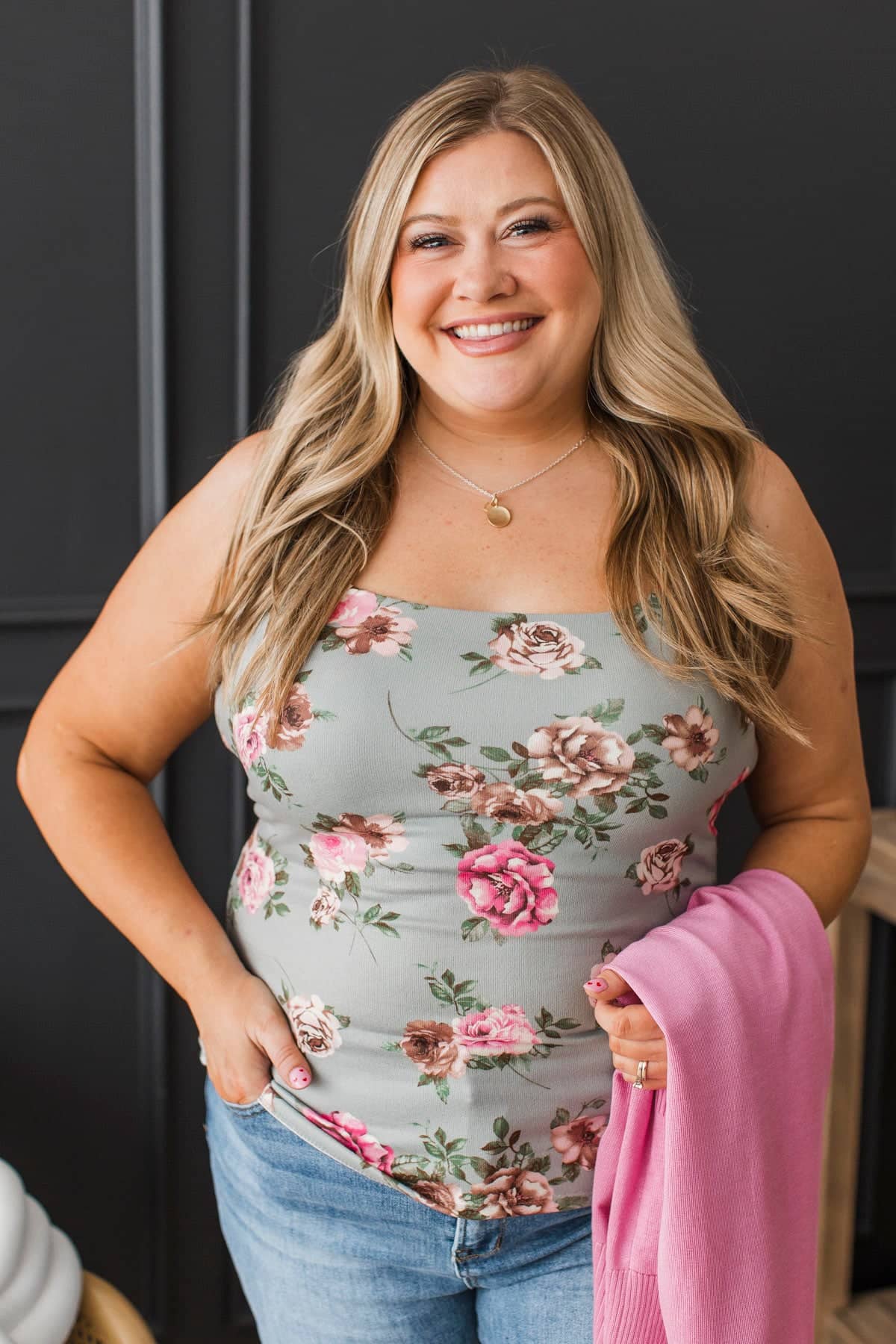 Blissful Dreams Floral Tank Top- Dusty Sage - Image 4