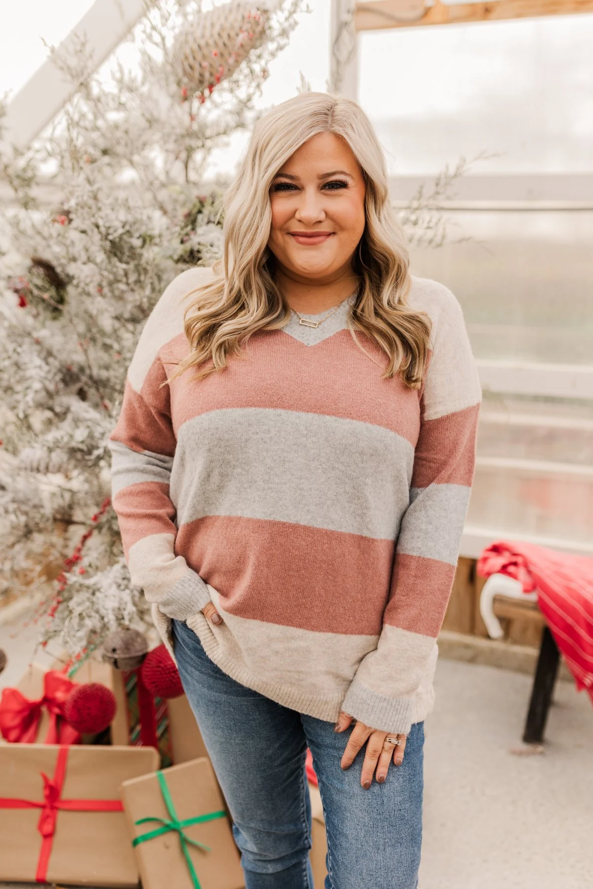 Blissful Feelings Color Block Sweater- Oatmeal & Mauve - Image 12
