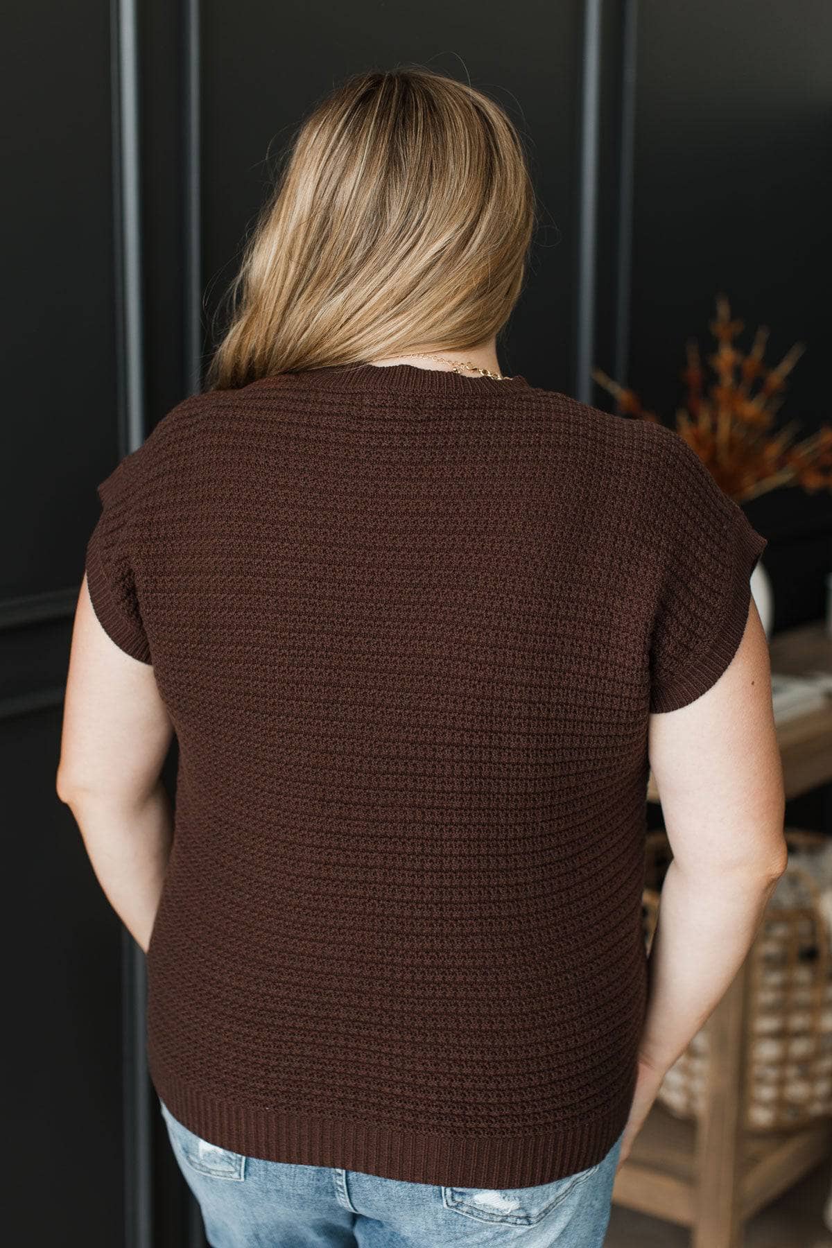 Blissful Life Knit Short Sleeve Button Top- Dark Brown - Image 8