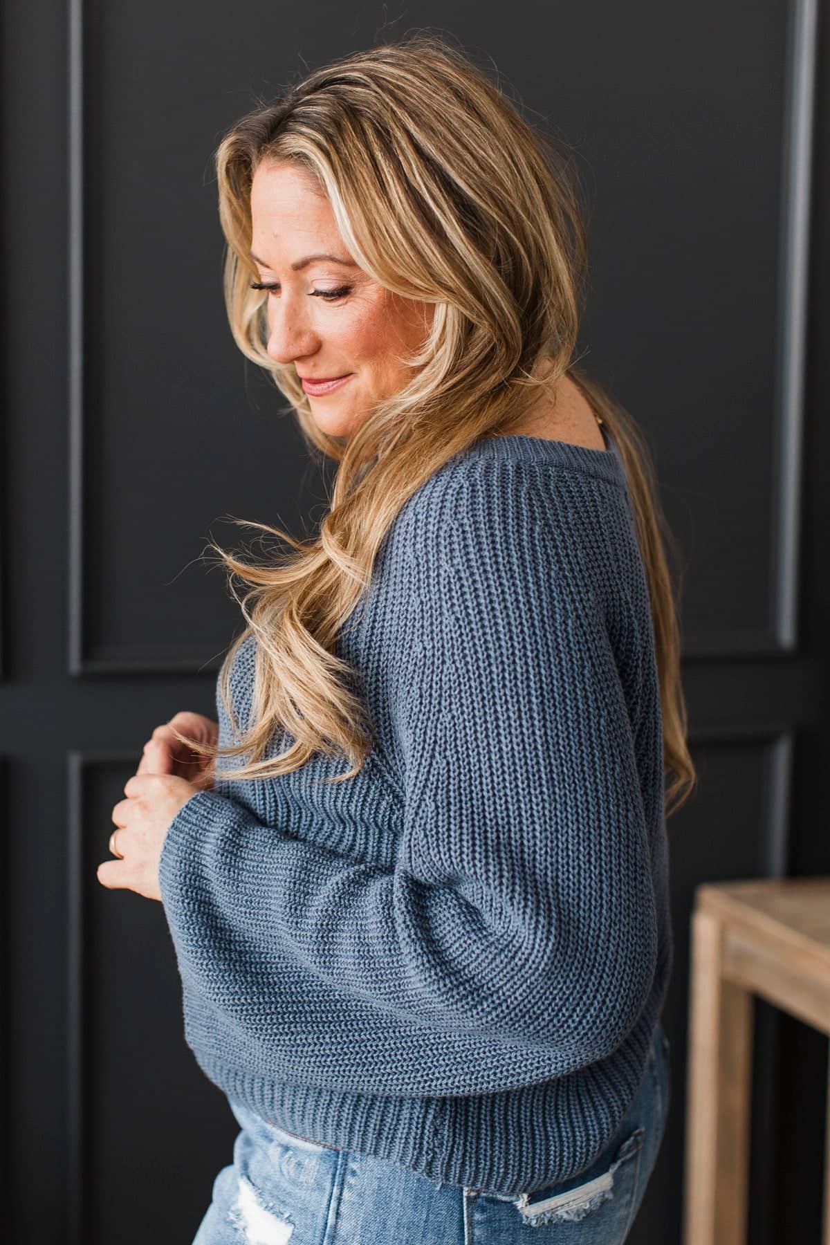 Blissful Love Knit Button Cardigan- Denim Blue - Image 5