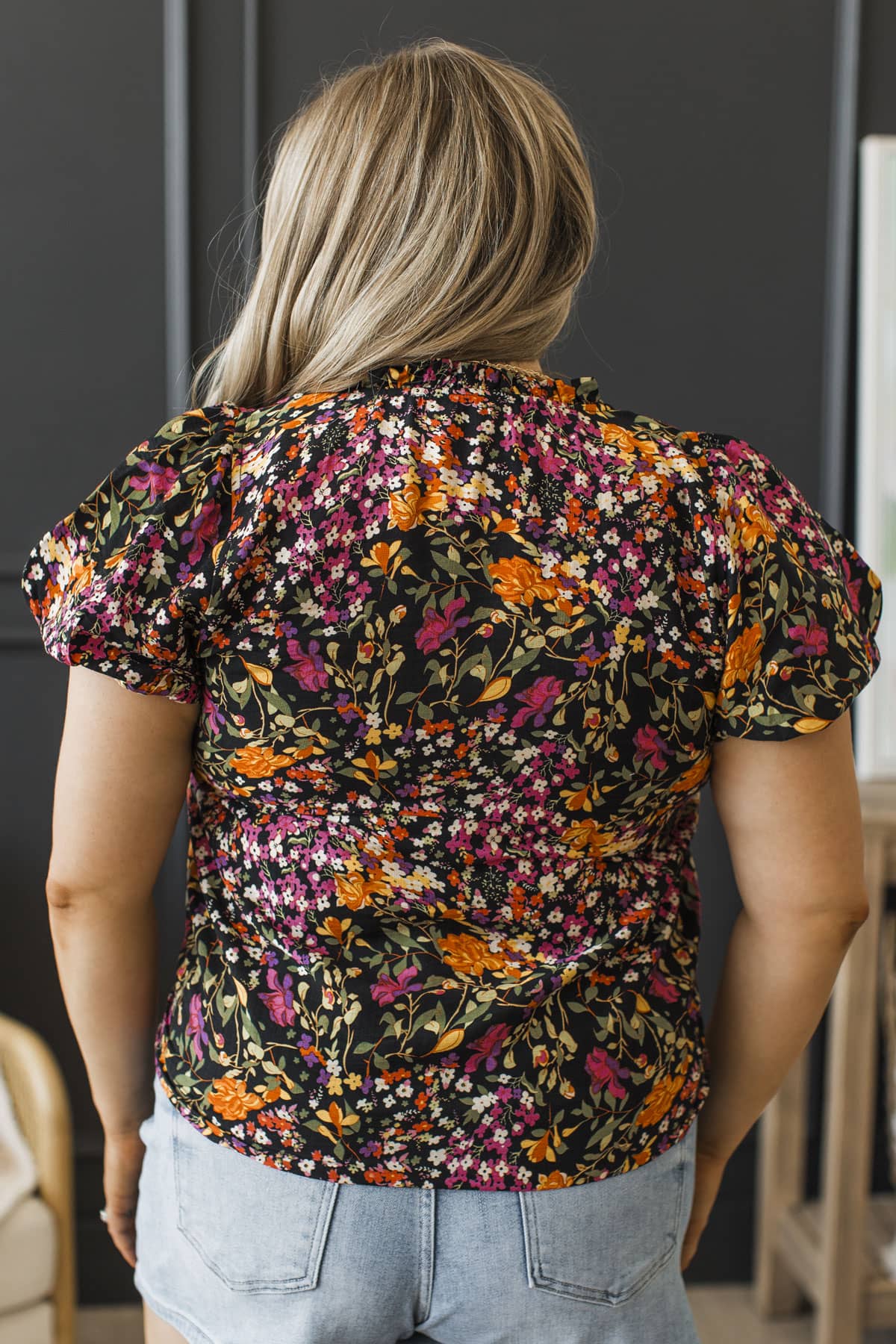 Blissful Melodies Puff Sleeve Top- Black Multi - Image 8