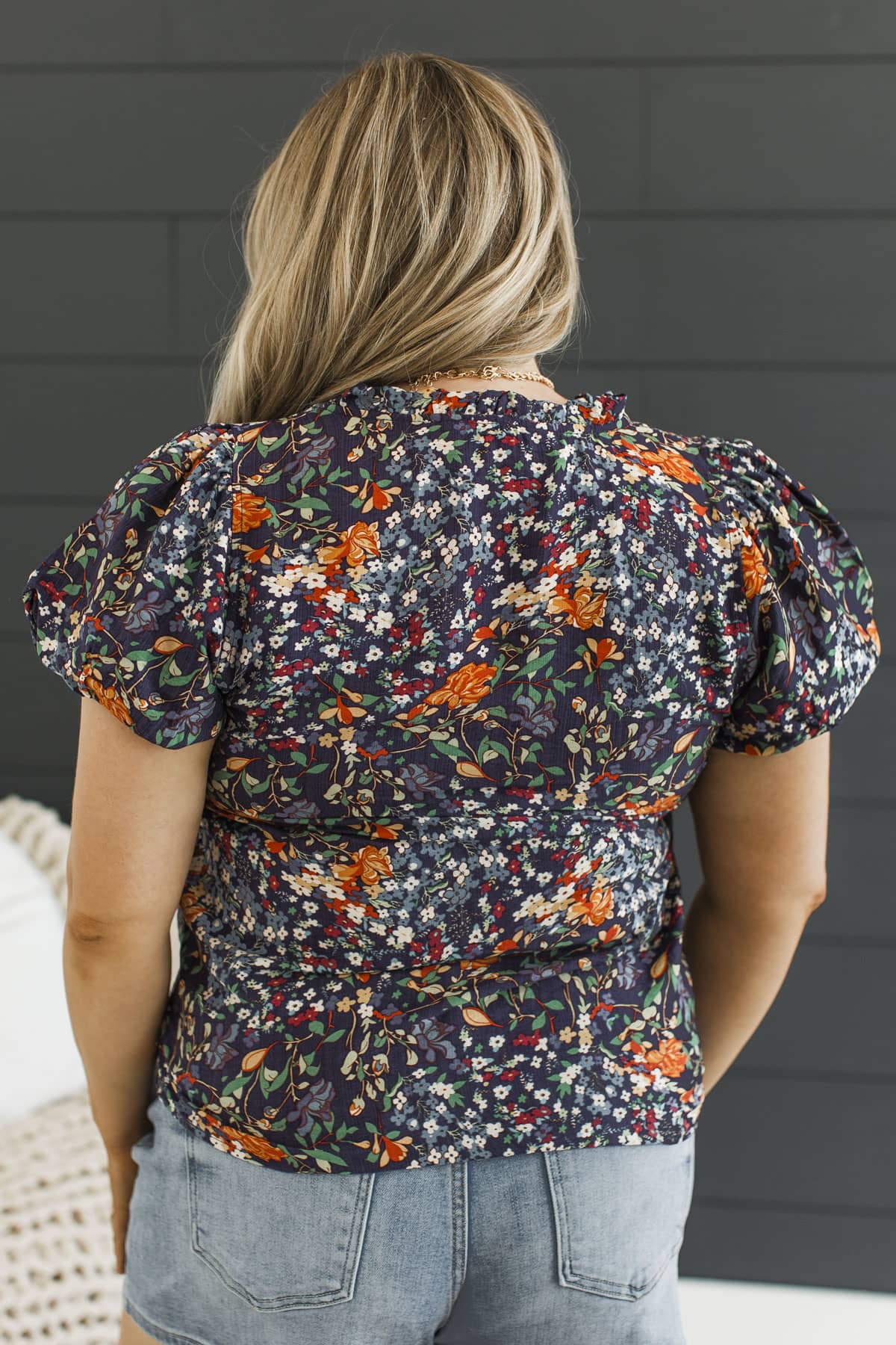 Blissful Melodies Puff Sleeve Top- Navy Multi - Image 7