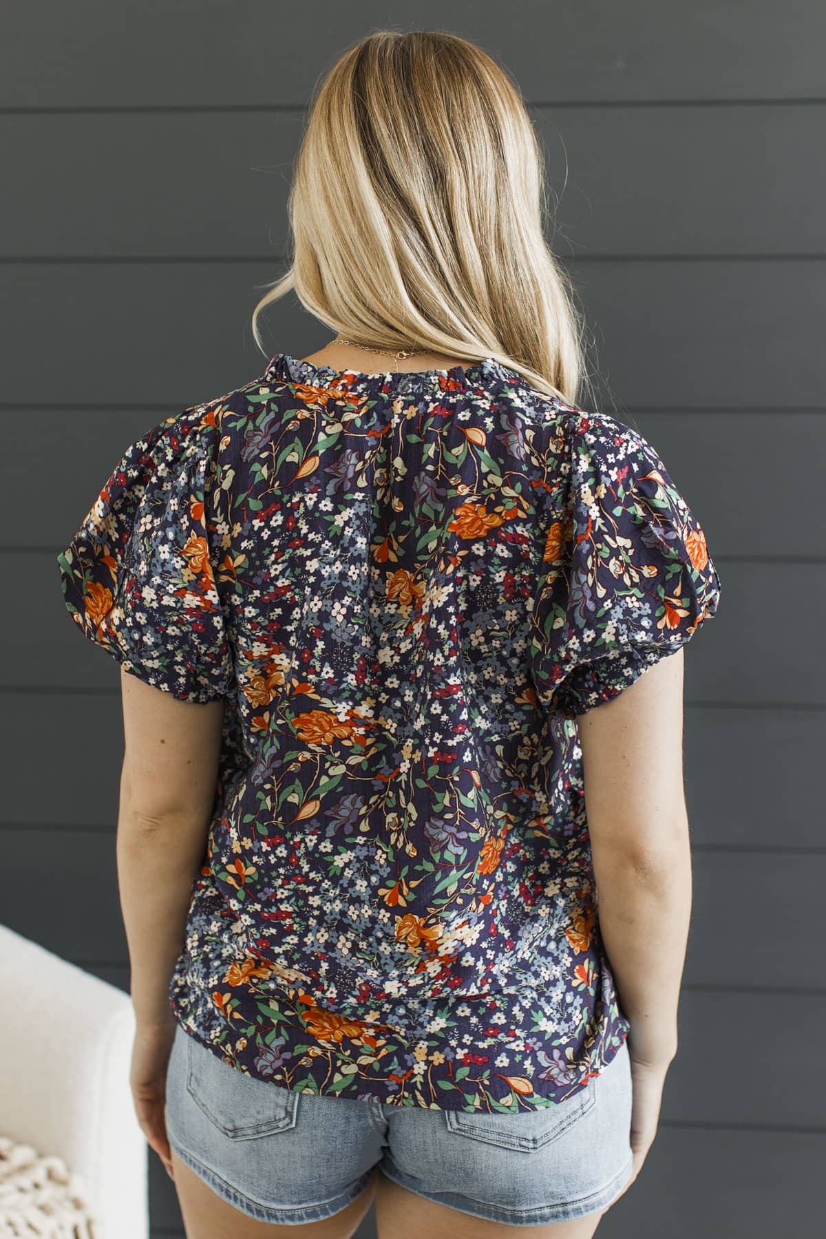 Blissful Melodies Puff Sleeve Top- Navy Multi - Image 8