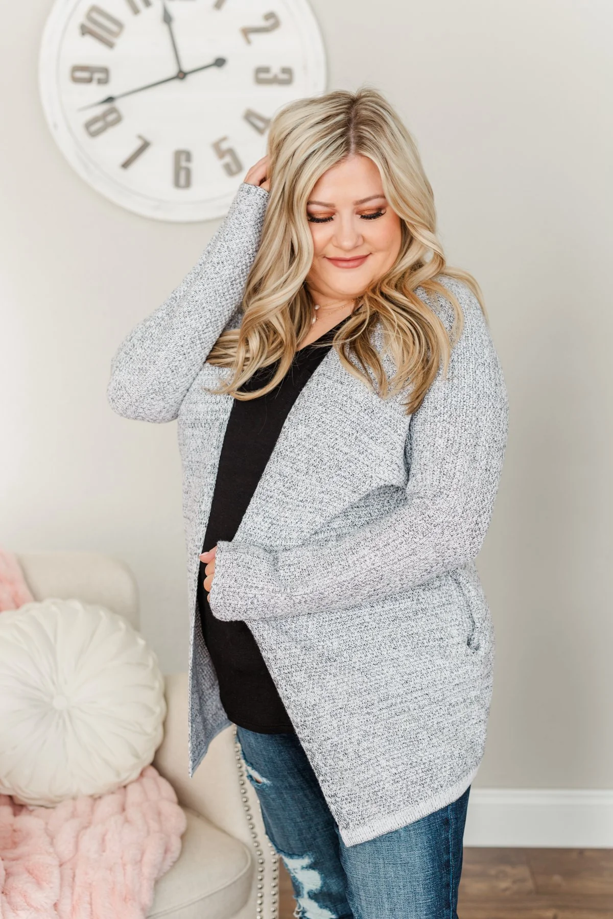 Blissful Mornings Open Knit Cardigan- Heather Grey - Image 10