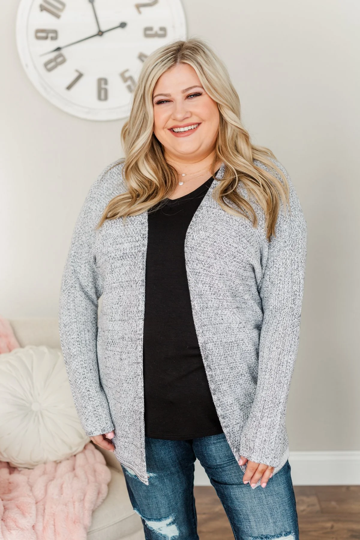 Blissful Mornings Open Knit Cardigan- Heather Grey - Image 3