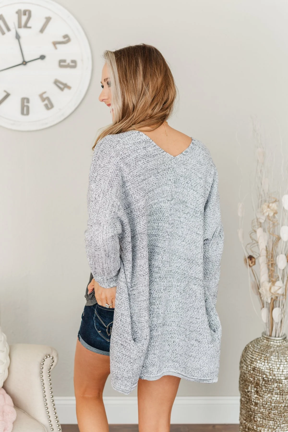 Blissful Mornings Open Knit Cardigan- Heather Grey - Image 5