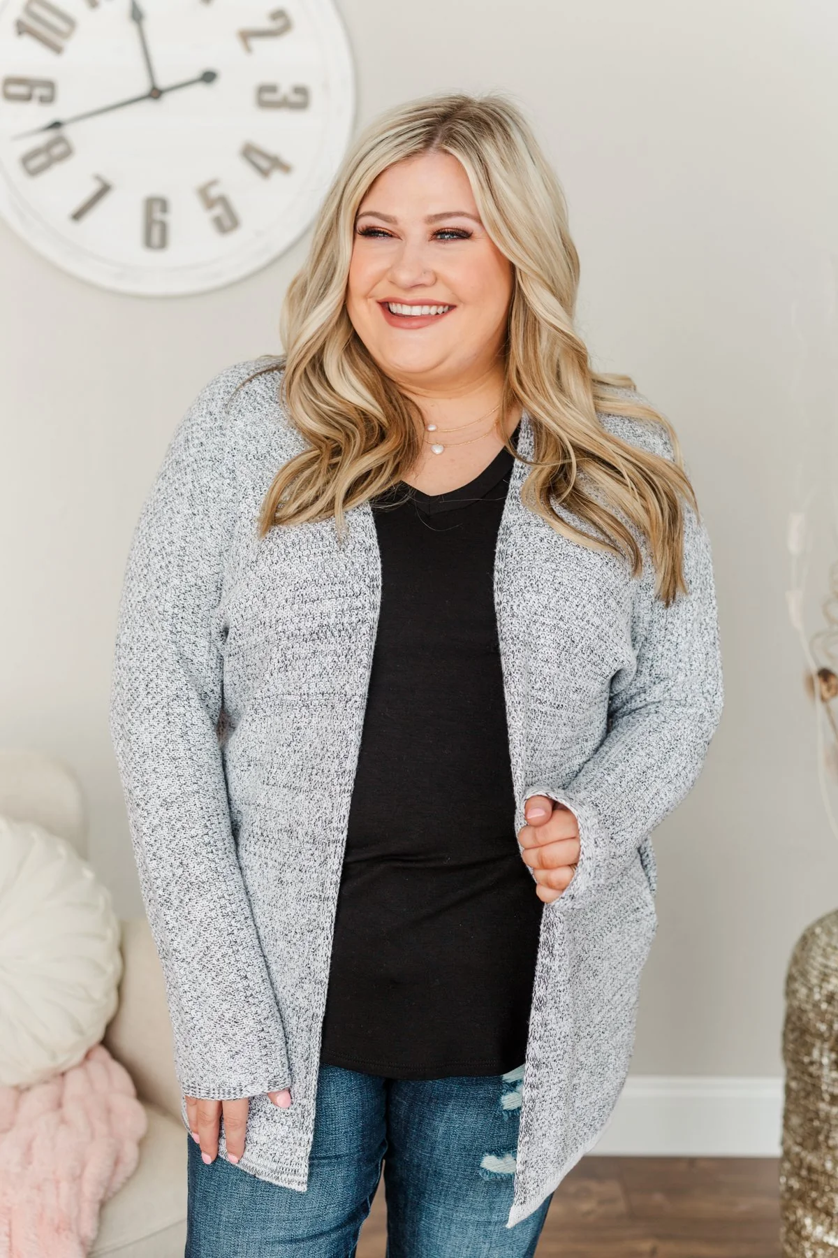 Blissful Mornings Open Knit Cardigan- Heather Grey - Image 8