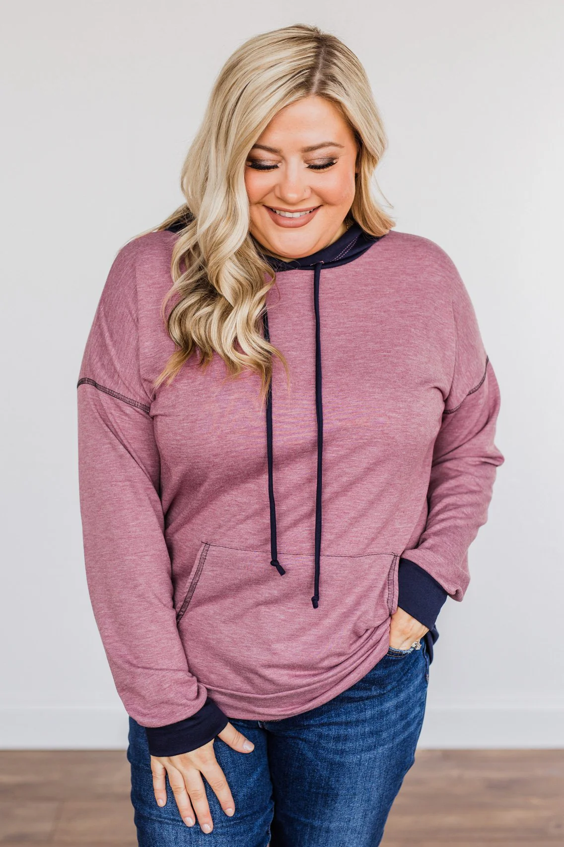 Blocking You Out Hooded Long Sleeve Top- Purple & Navy - Image 3