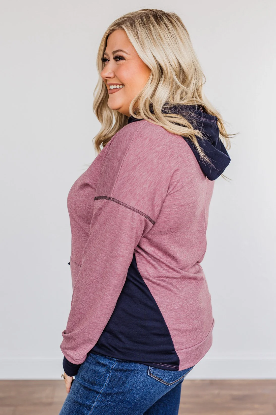 Blocking You Out Hooded Long Sleeve Top- Purple & Navy - Image 5