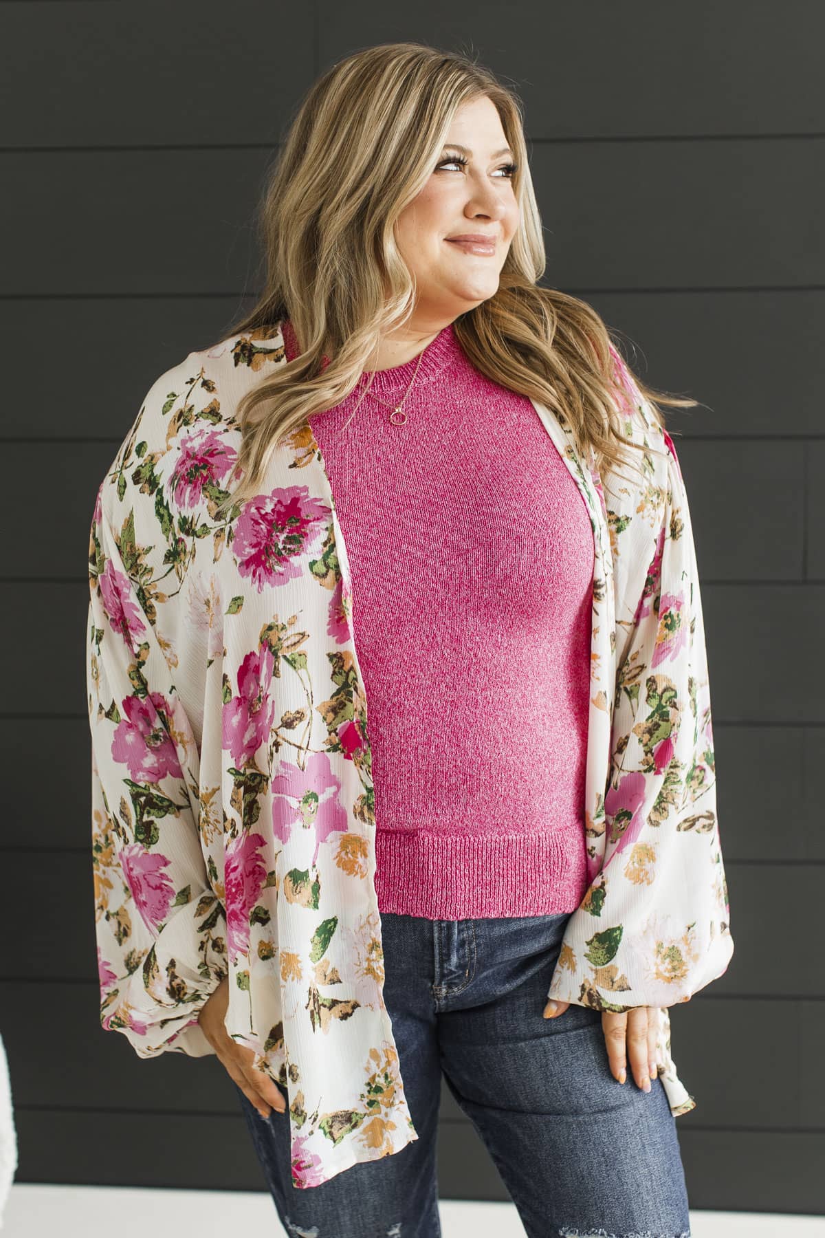Bloom All Day Front Tie Floral Blouse- Ivory & Pink - Image 3